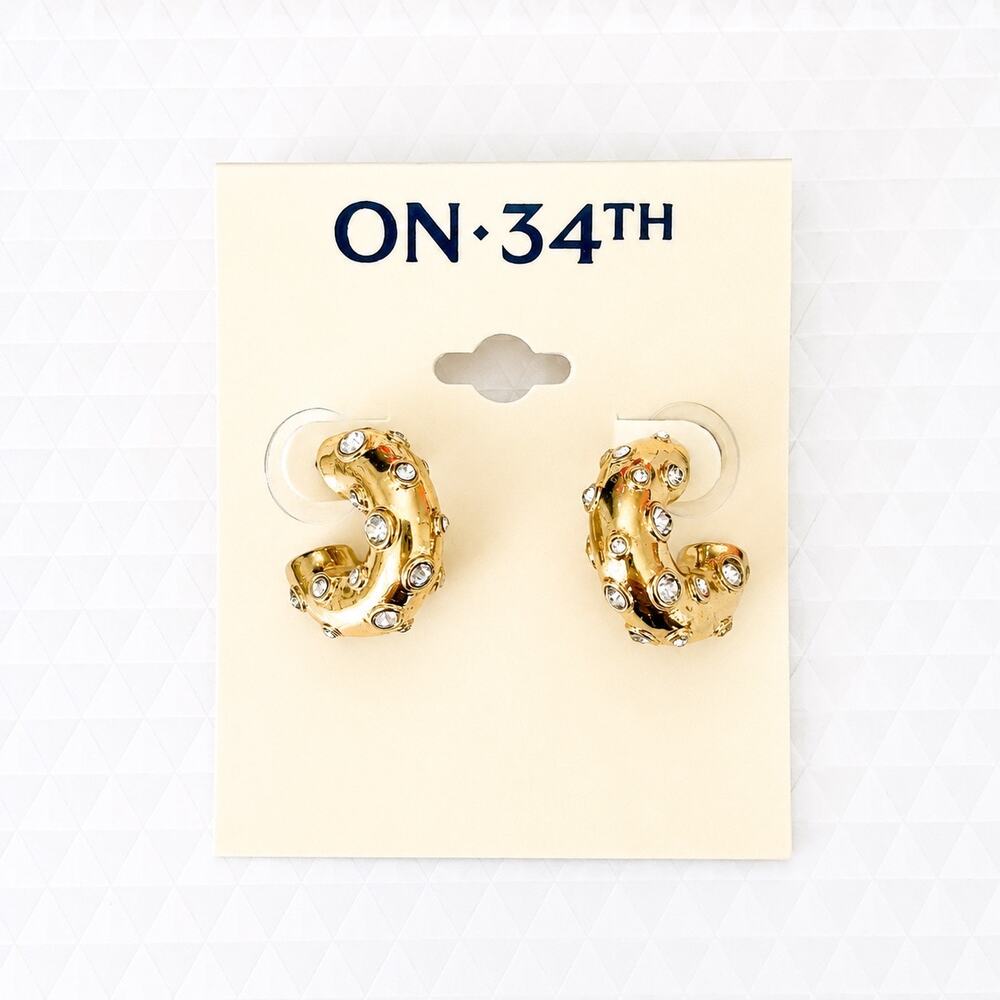 ON 34TH Gold-Tone Crystal Embellished Hoop Earrings
